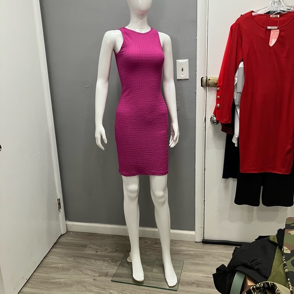 Fuchsia Textured Knit Sheath Dress with Cropped Cardigan - Picture 5 of 8